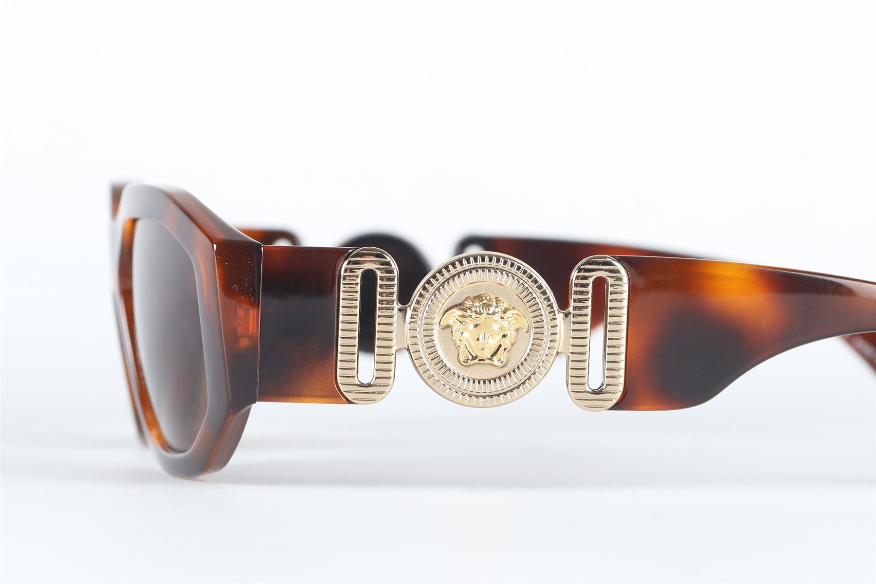 VERSACE BROWN HEXAGON FRAME ACETATE SUNGLASSES