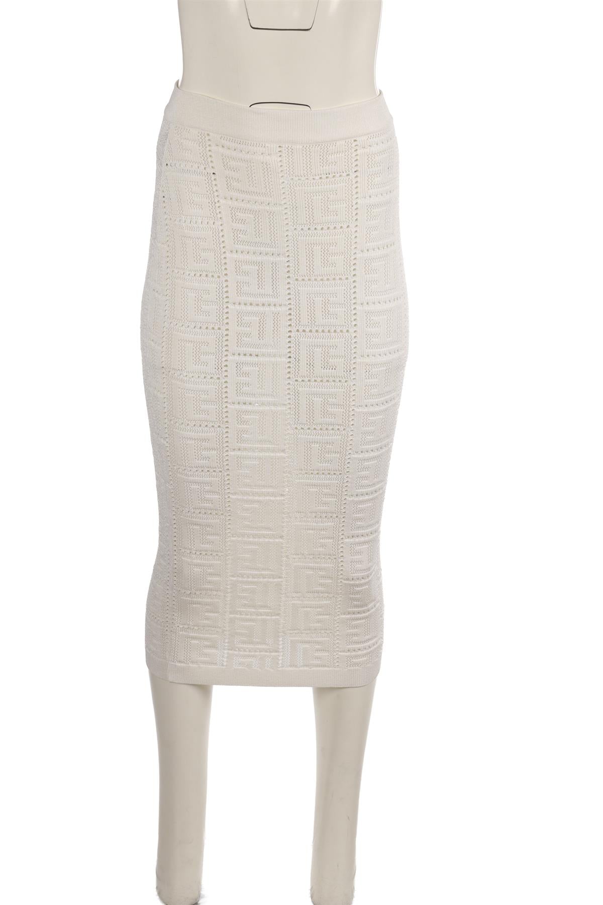 BALMAIN CREAM KNIT MIDI SKIRT SMALL