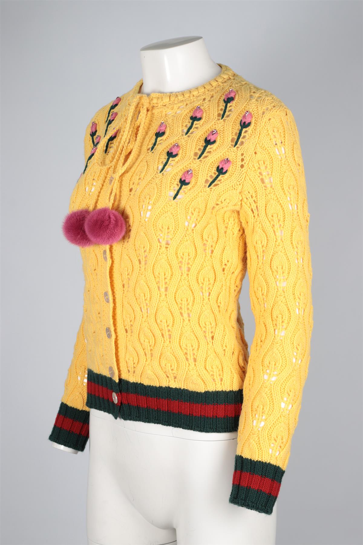 GUCCI YELLOW WOOL CARDIGAN SMALL