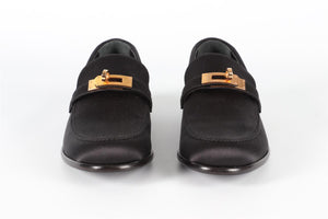 HERMÈS BLACK 2024 DESTIN SATIN LOAFERS EU 38 UK 5 US 8