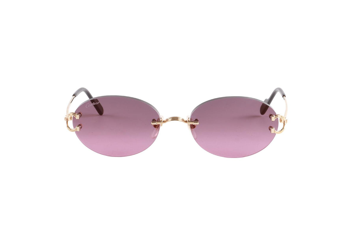 CARTIER PURPLE ROUND FRAME METAL SUNGLASSES