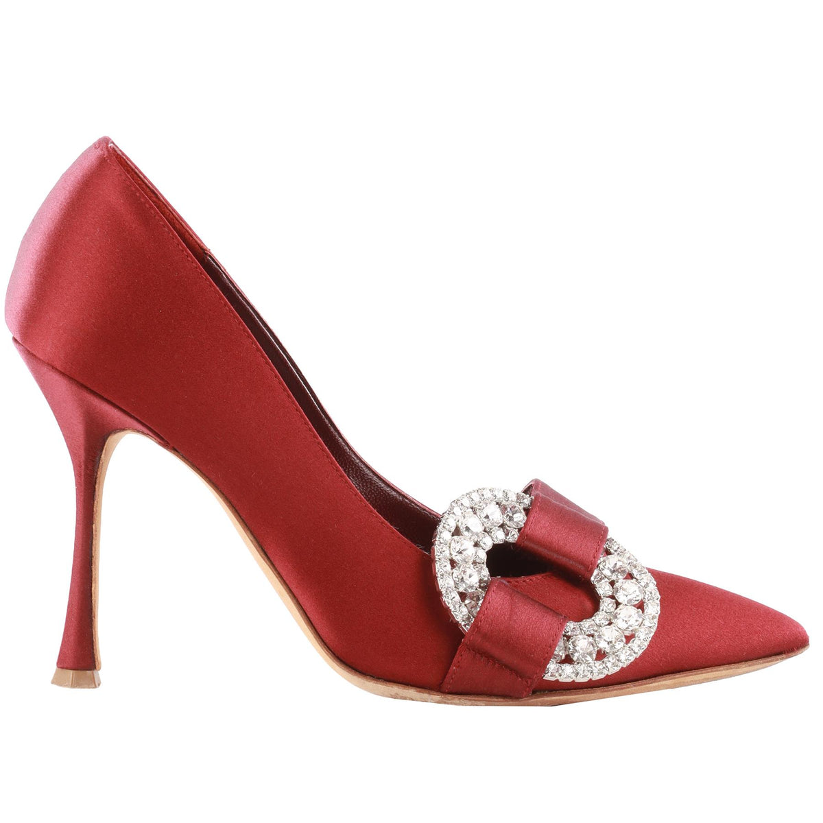 MANOLO BLAHNIK BURGUNDY CRYSTAL AND SATIN PUMPS EU 37 UK 4 US 7
