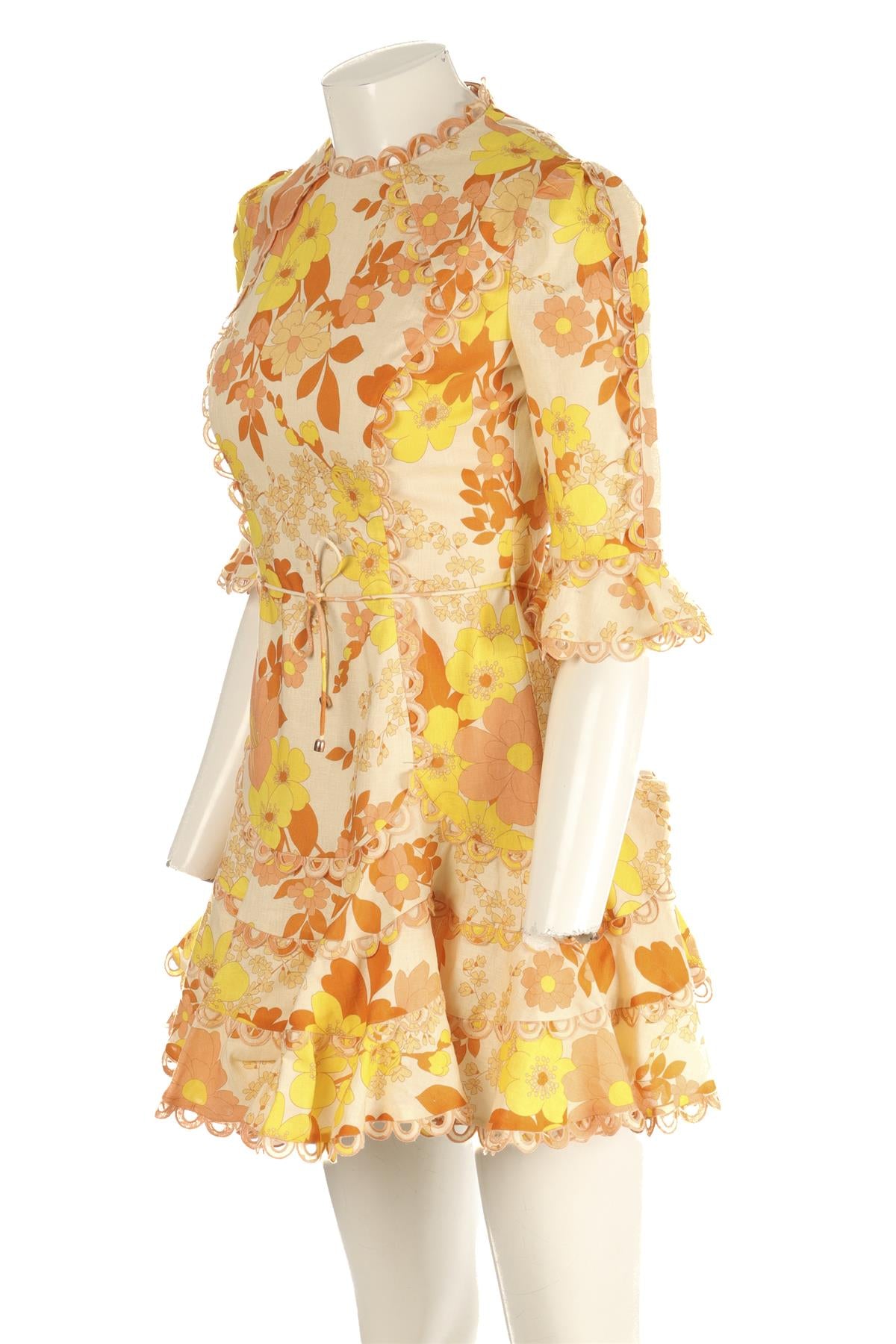 ZIMMERMANN MULTI LINEN MINI DRESS UK 10
