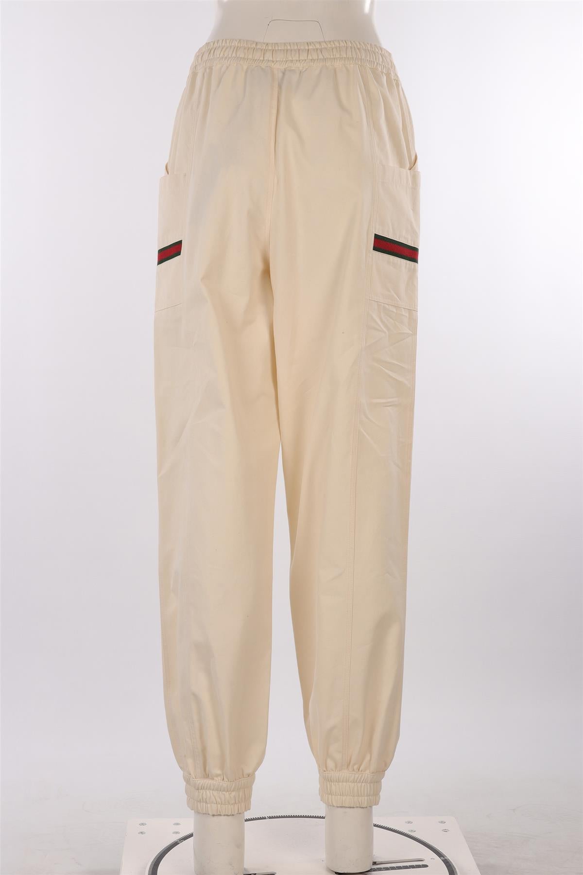 GUCCI CREAM COTTON TAPERED PANTS MEDIUM