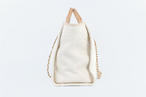CHANEL BEIGE 2018 DEAUVILLE MEDIUM FABRIC TOTE BAG