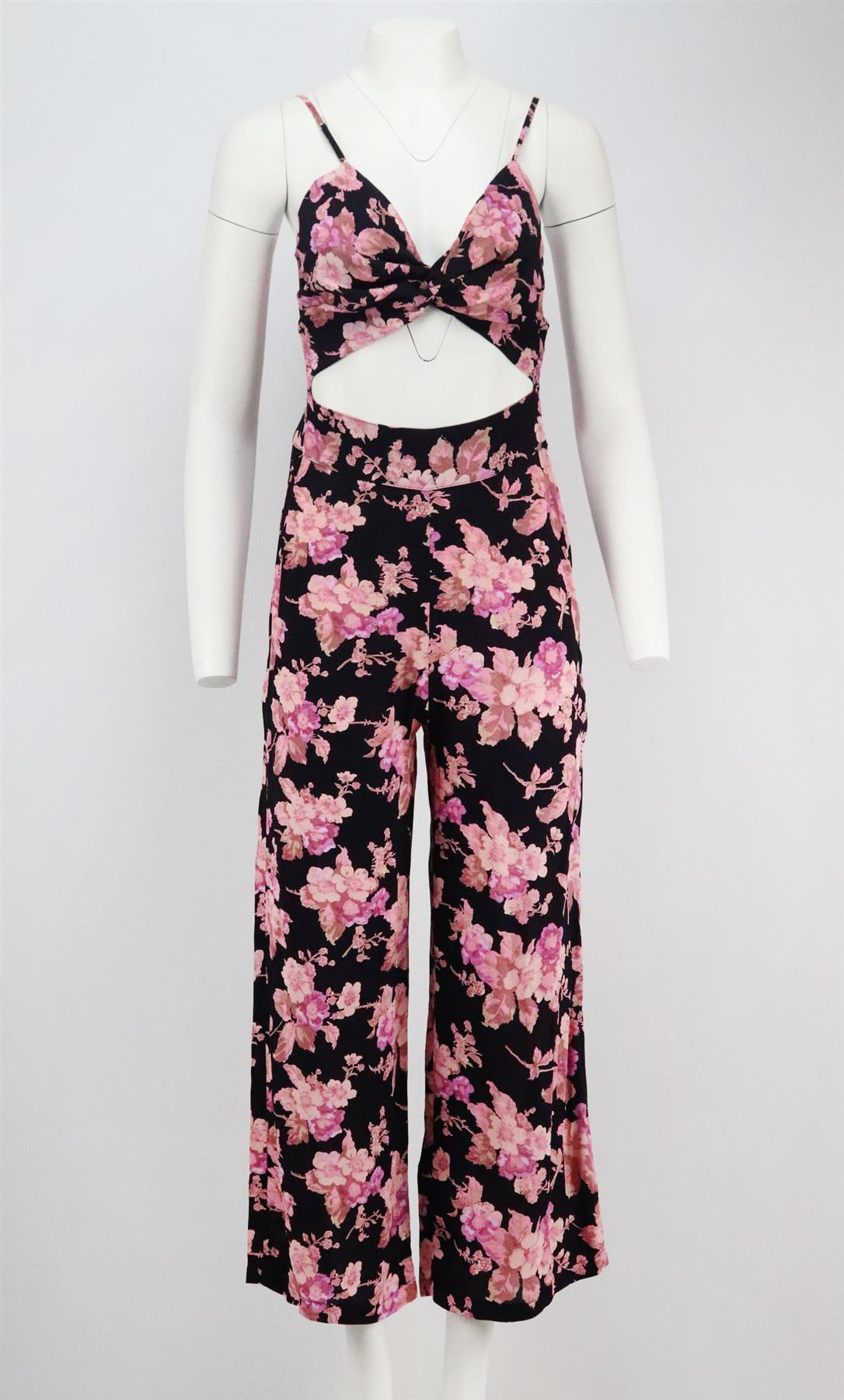FLYNN SKYE CUTOUT FLORAL PRINT CREPE JUMPSUIT SMALL