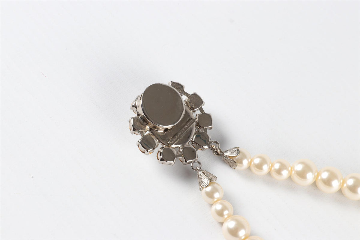 ALESSANDRA RICH IVORY CRYSTAL AND FAUX PEARL NECKLACE