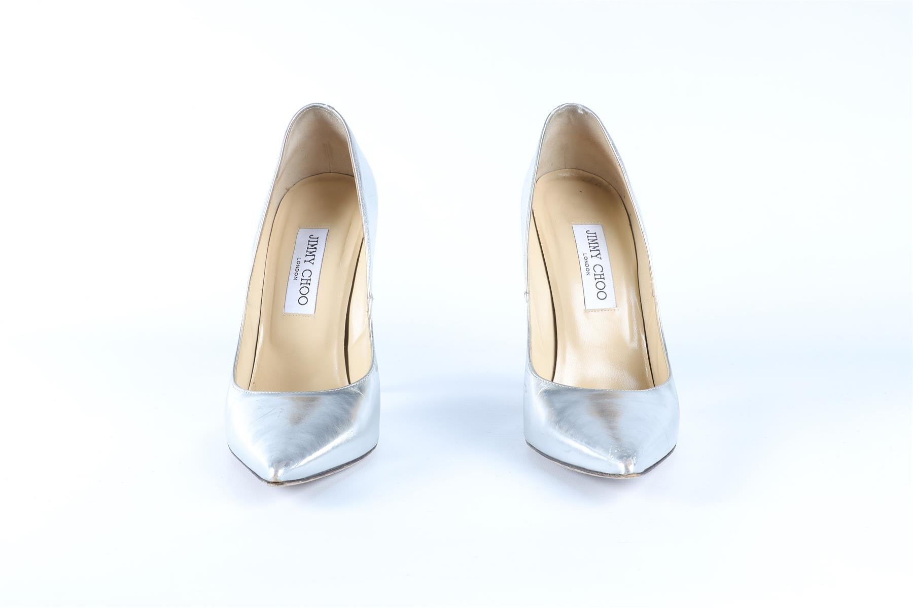 JIMMY CHOO SILVER LEATHER PUMPS EU 39.5 UK 6.5 US 9.5