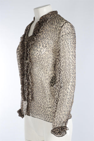 SAINT LAURENT BROWN SILK SHIRT FR 36 UK 6