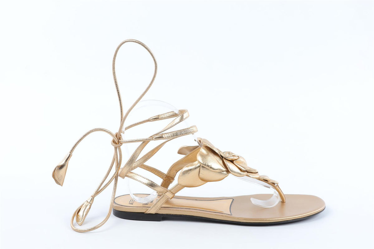 VALENTINO GARAVANI GOLD LEATHER SANDALS EU 37.5 UK 4.5 US 7.5
