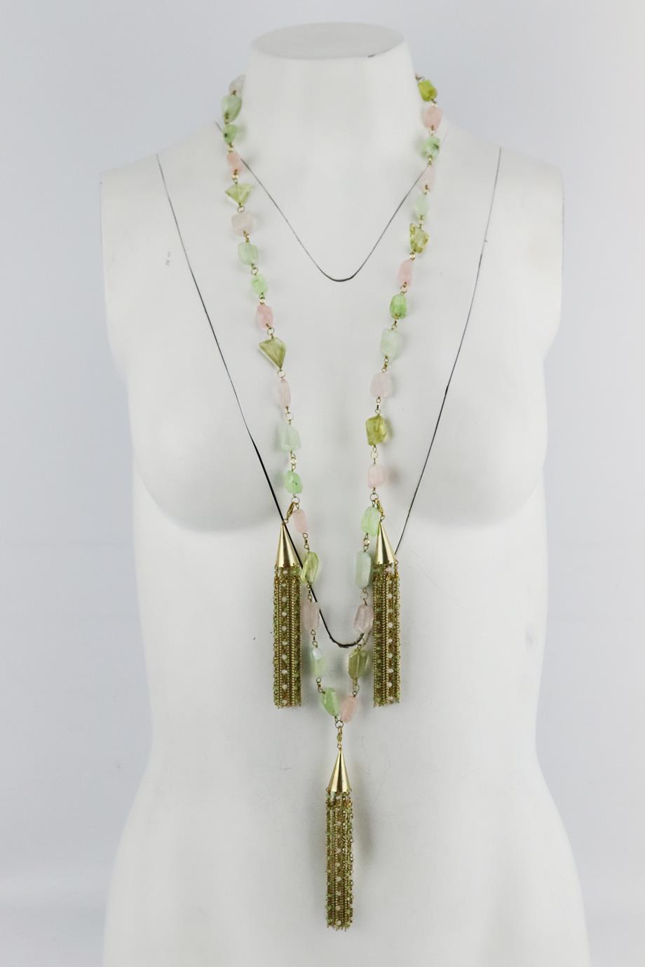 ROSANTICA TASSELED GOLD TONE BEAD NECKLACE