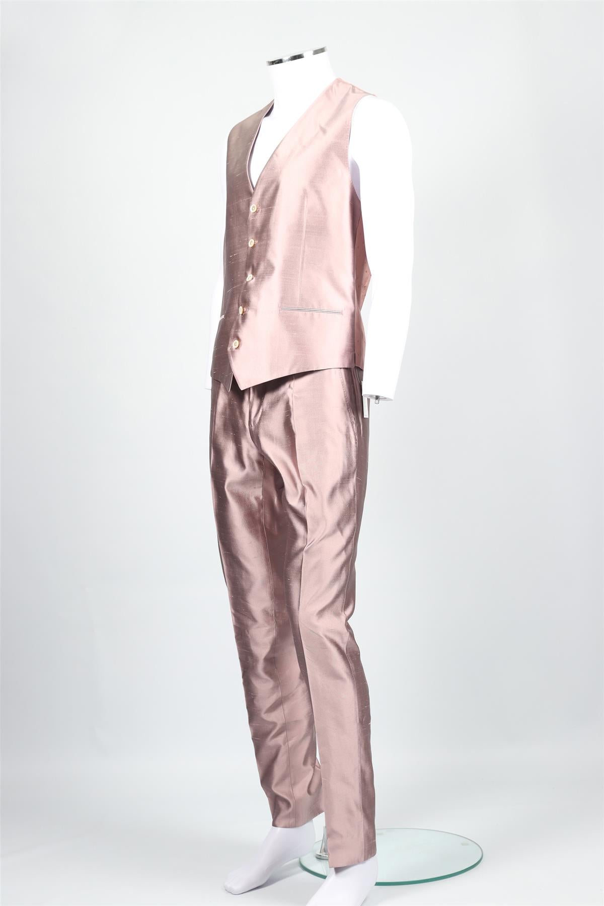 DOLCE & GABBANA PINK MEN'S SILK THREE PIECE SUIT IT 52 UK 42