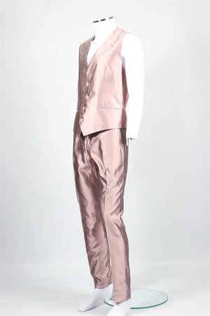 DOLCE & GABBANA PINK MEN'S SILK THREE PIECE SUIT IT 52 UK 42