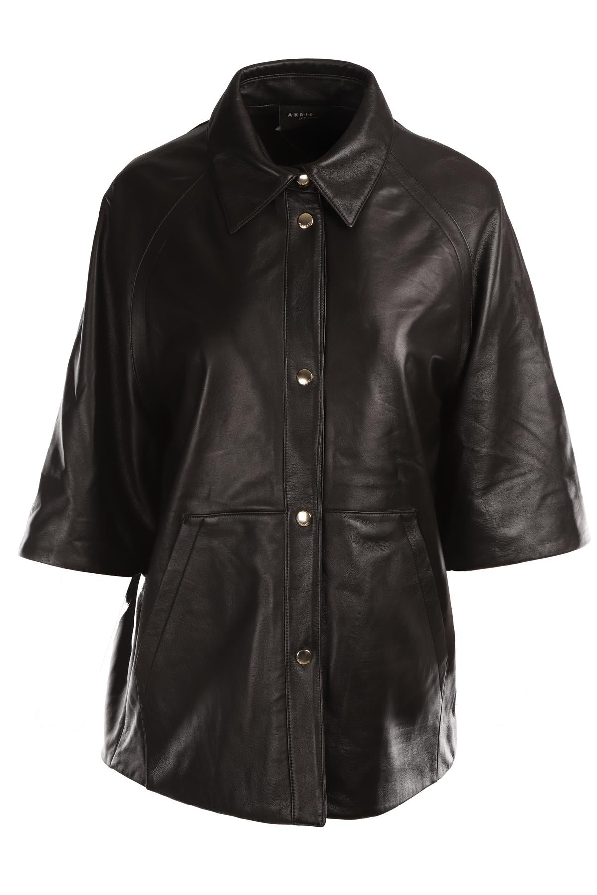 AKRIS BLACK LEATHER SHIRT US 6 UK 10