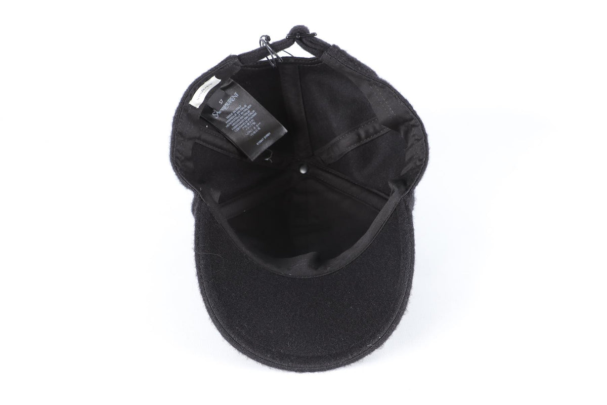 SAINT LAURENT BLACK CASHMERE BASEBALL CAP ONE SIZE