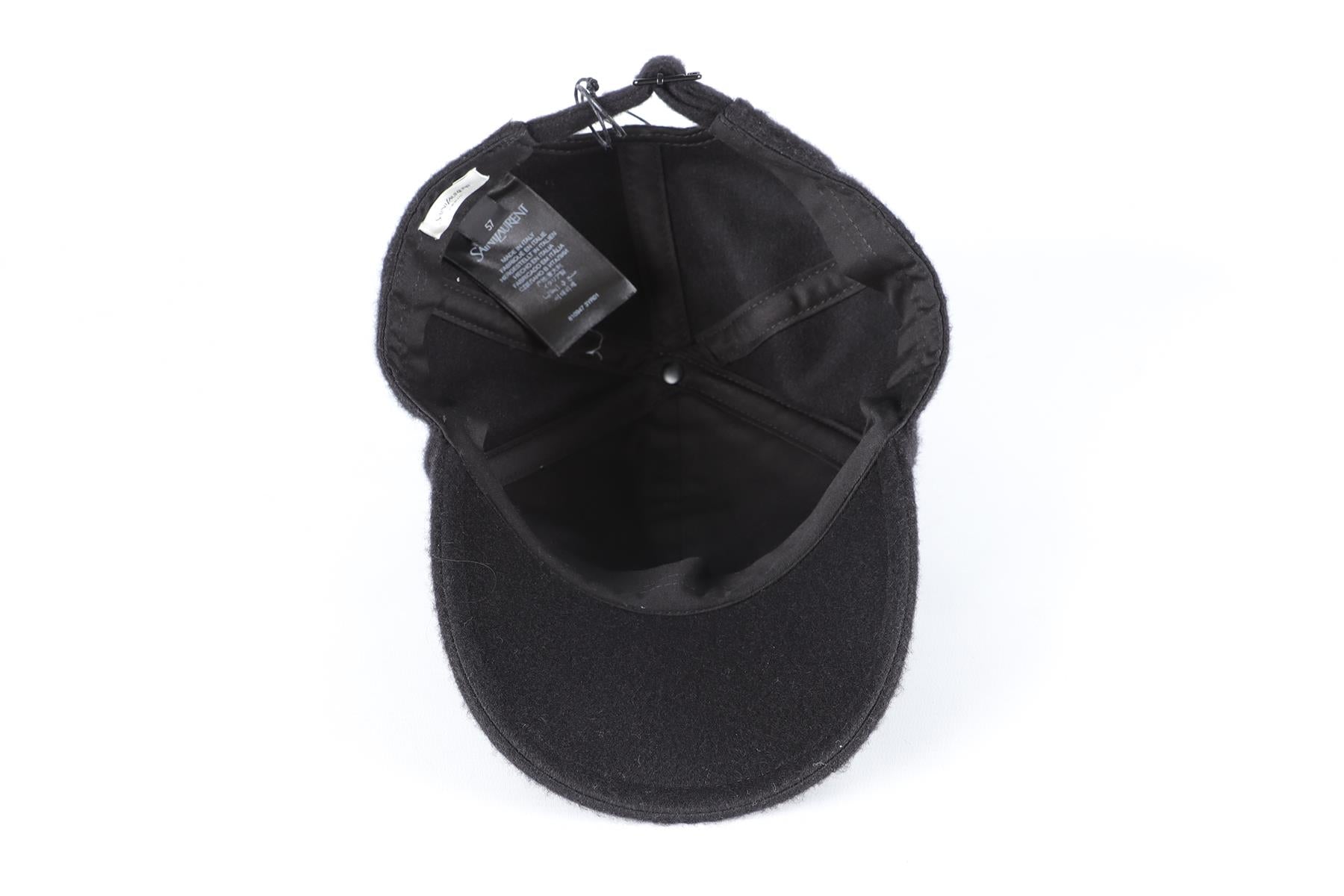 SAINT LAURENT BLACK CASHMERE BASEBALL CAP ONE SIZE