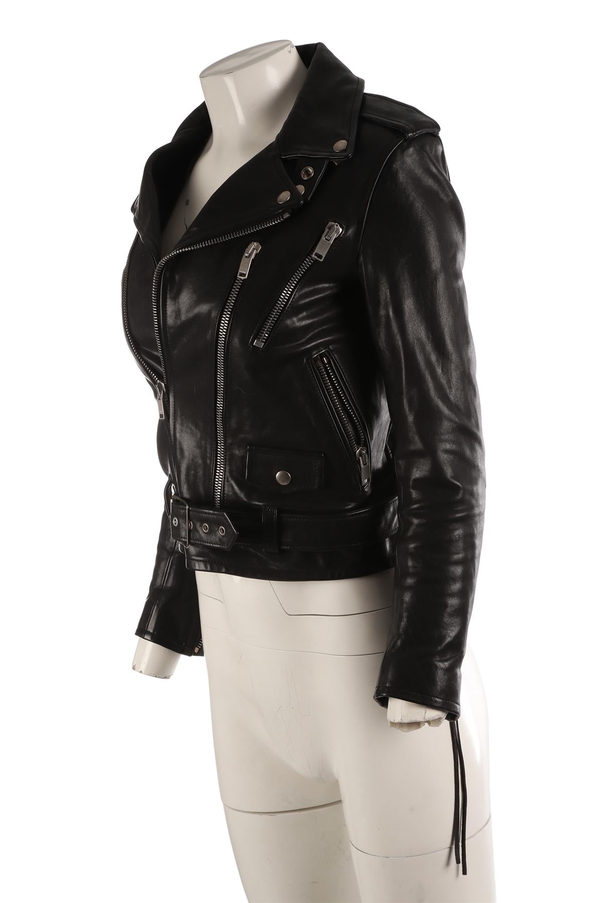 SAINT LAURENT BLACK LEATHER BIKER JACKET FR 38 UK 10