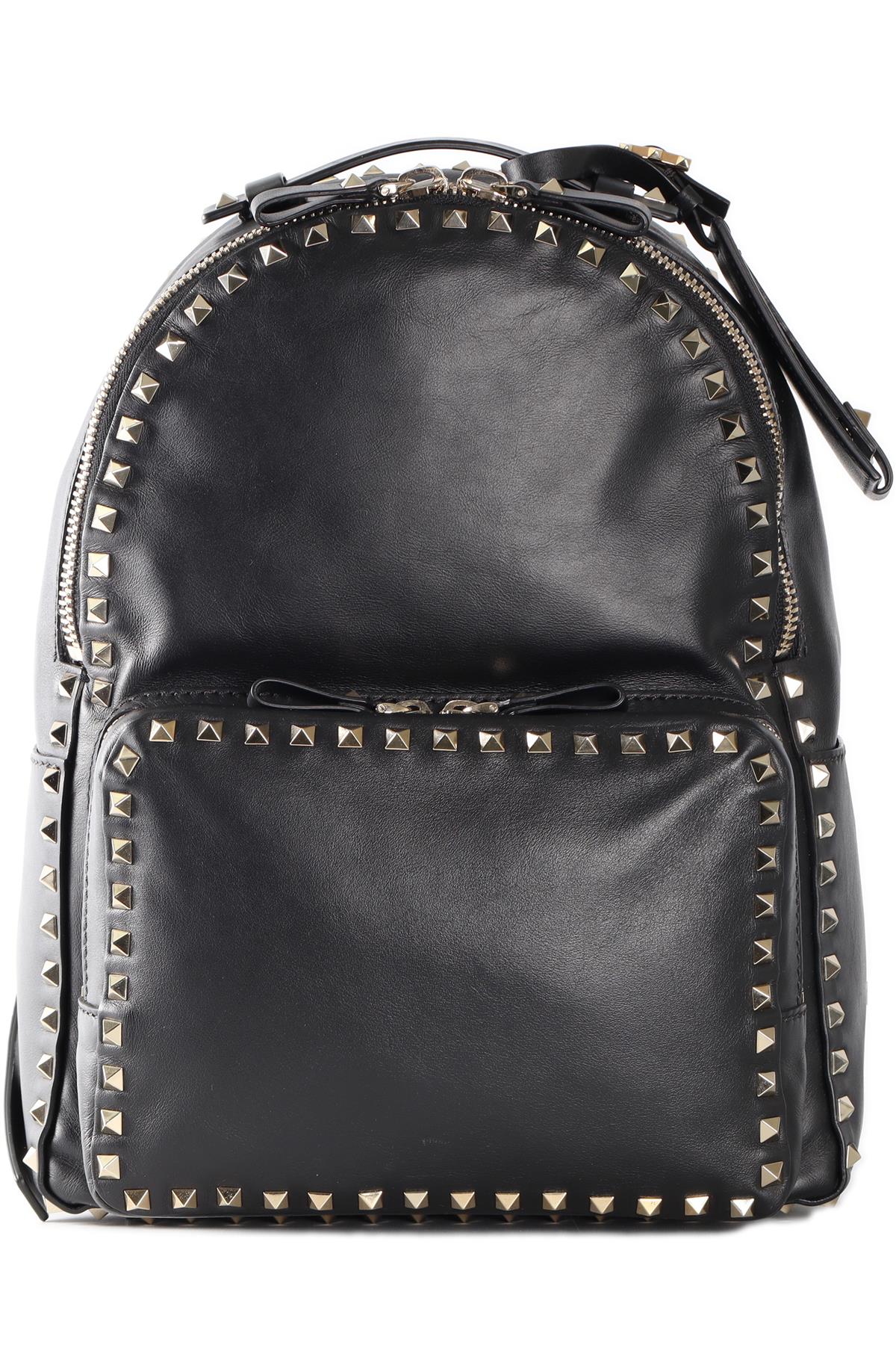 VALENTINO GARAVANI BLACK ROCKSTUD MEDIUM LEATHER BACKPACK