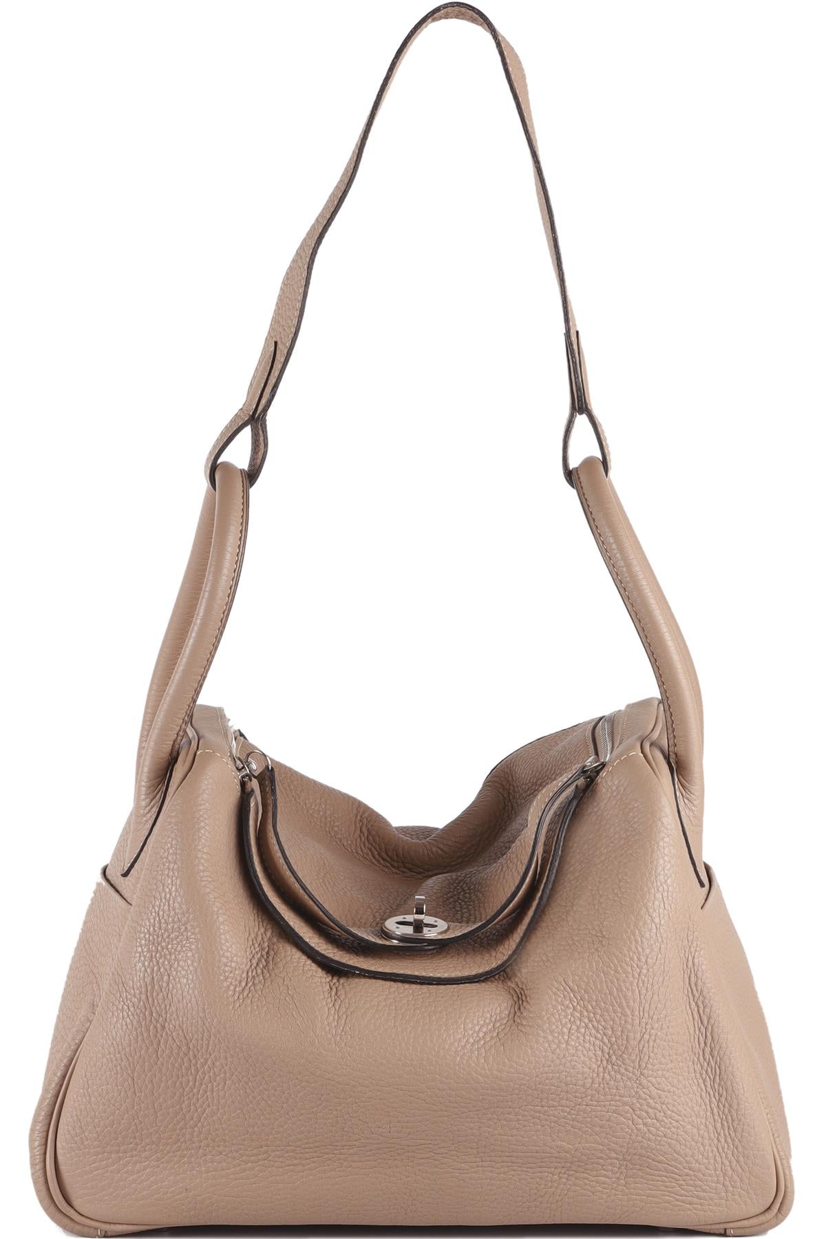 HERMÈS 2008 LINDY 26 CM CLEMENCE LEATHER SHOULDER BAG IN ETOUPE