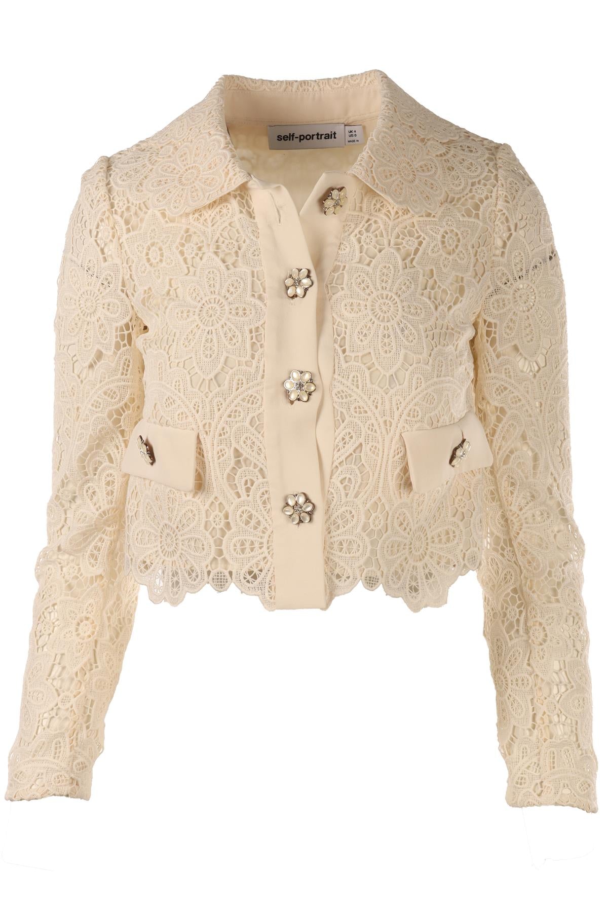 SELF-PORTRAIT IVORY CROCHET JACKET UK 4