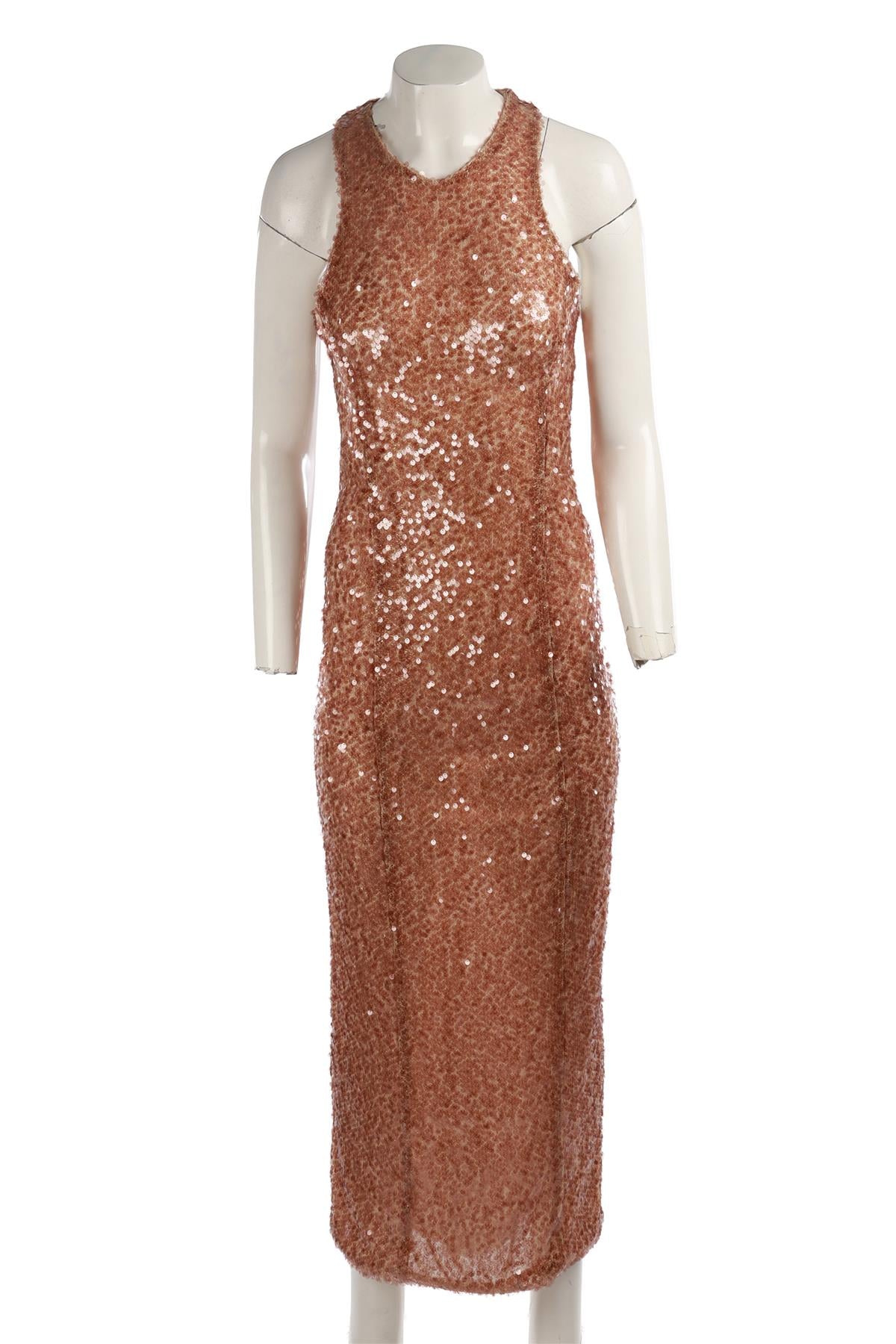 GALVAN LONDON BEIGE SEQUIN MAXI DRESS UK 12