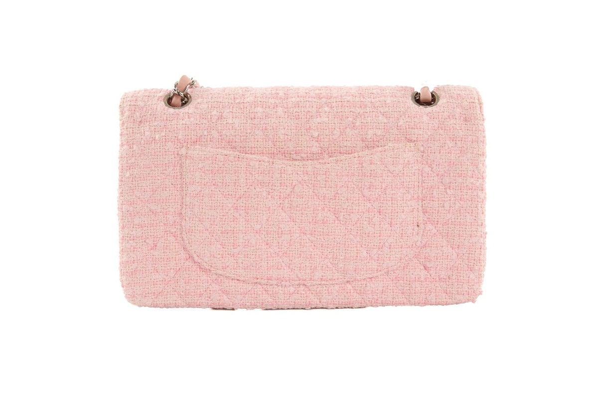 CHANEL PINK 2003-2004 CLASSIC DOUBLE FLAP MEDIUM TWEED SHOULDER BAG