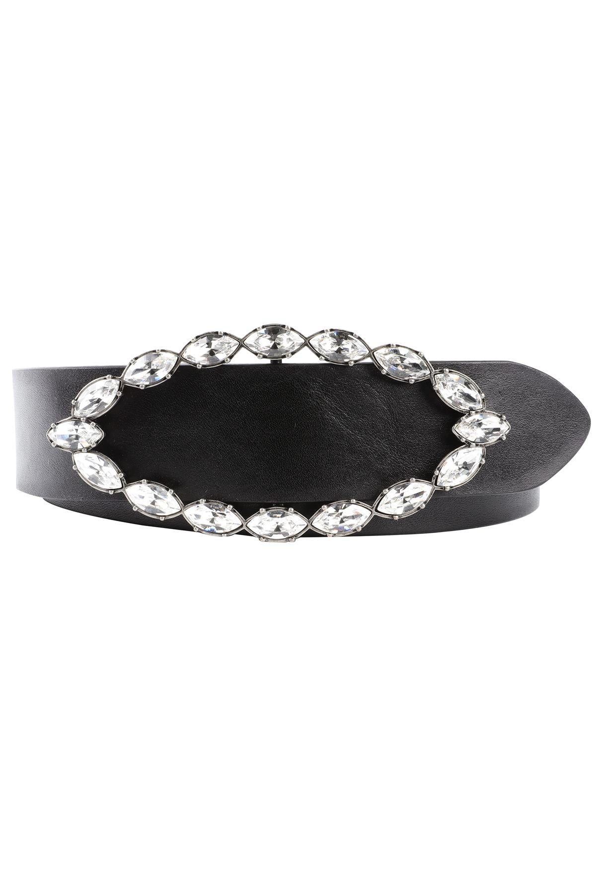 SAINT LAURENT BLACK CRYSTAL AND LEATHER BELT