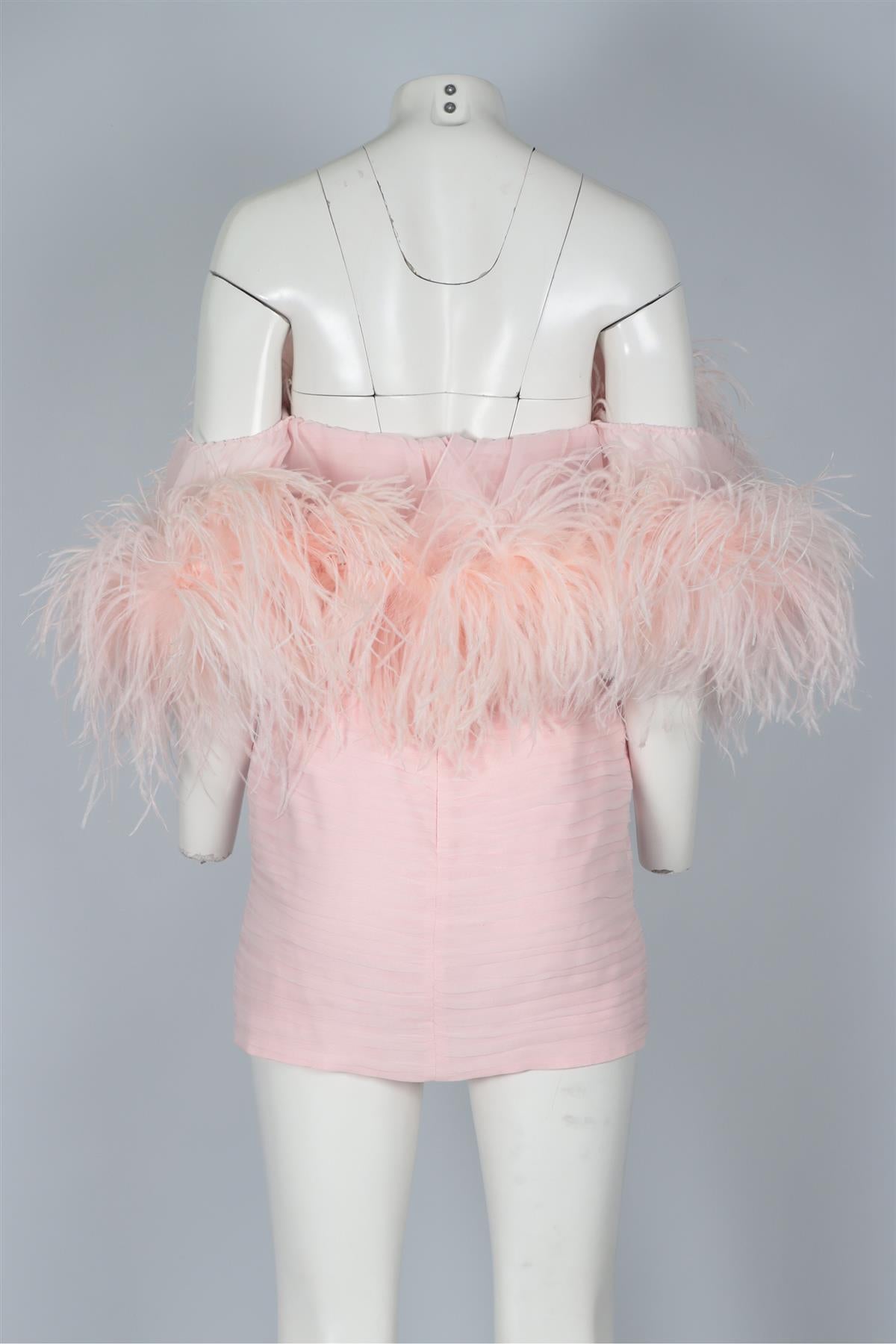 MAGDA BUTRYM PINK FEATHER AND SILK MINI DRESS FR 36 UK 8