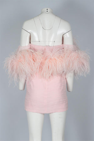 MAGDA BUTRYM PINK FEATHER AND SILK MINI DRESS FR 36 UK 8