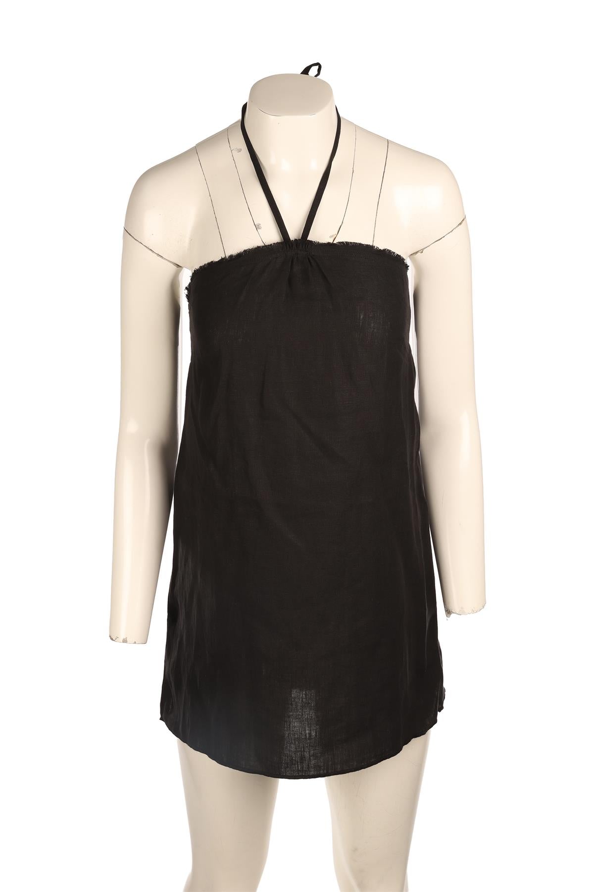 DEIJI STUDIOS BLACK LINEN MINI DRESS XSMALL