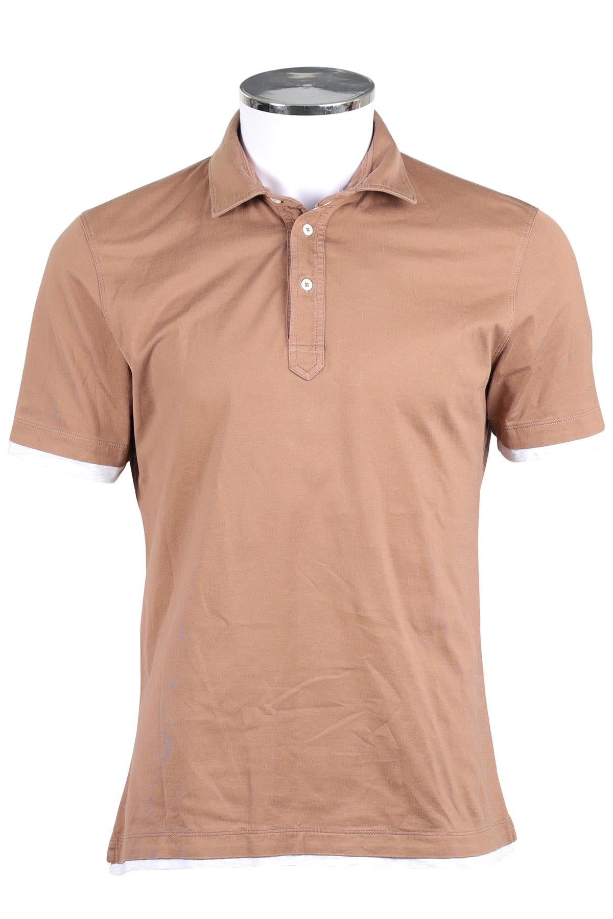 BRUNELLO CUCINELLI BROWN MEN'S COTTON POLO SHIRT MEDIUM