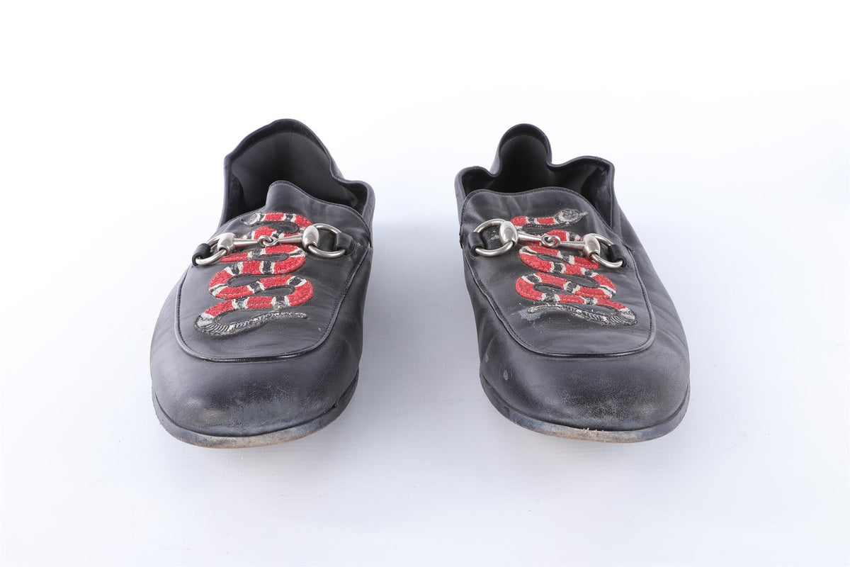 GUCCI BLACK MEN'S KINGSNAKE LEATHER LOAFERS EU 43 UK 9 US 10