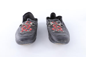 GUCCI BLACK MEN'S KINGSNAKE LEATHER LOAFERS EU 43 UK 9 US 10