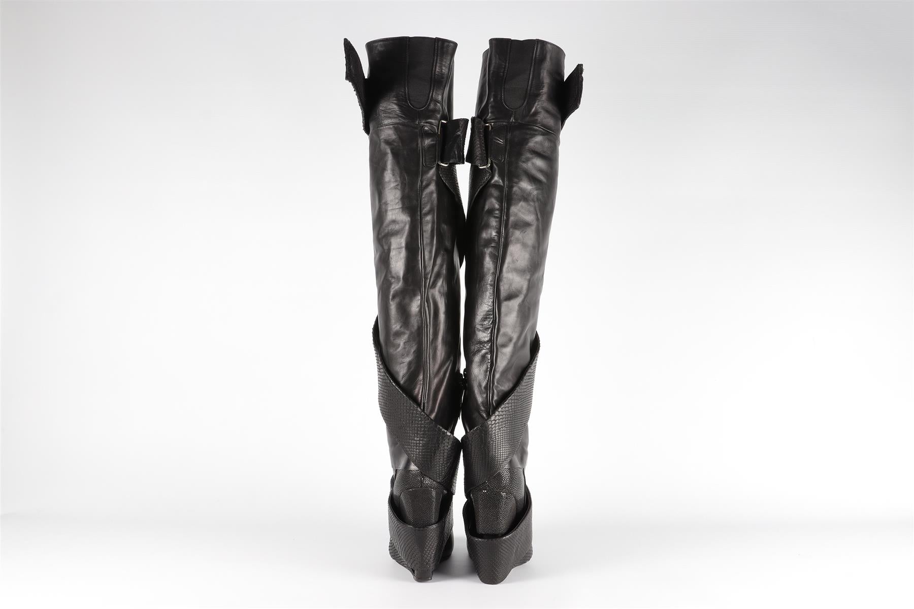 CHRISSIE MORRIS BLACK LEATHER OVER THE KNEE BOOTS EU 38 UK 5 US 8