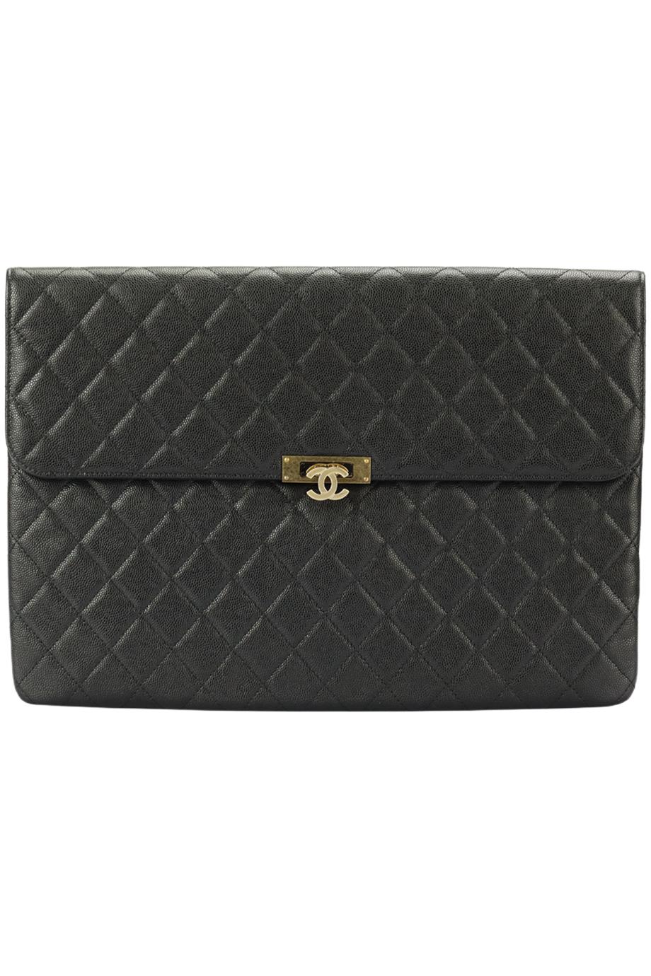 Sold at Auction: Chanel - Large Caviar O Case Clutch Black Quilted Leather  Zip Bag Pouch Gold CC