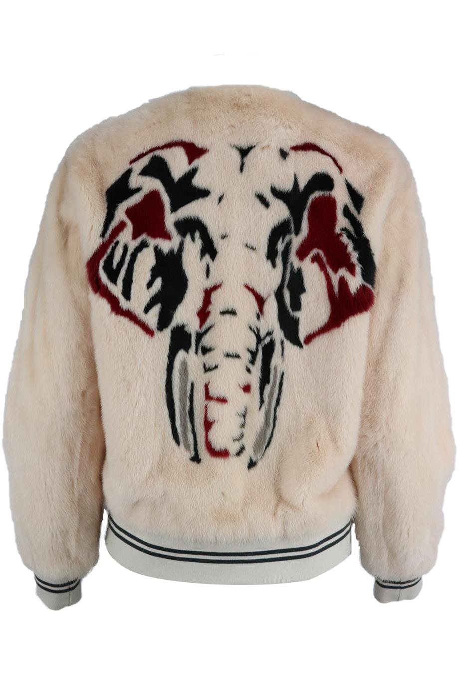 YVES SALOMON PRINTED MINK FUR BOMBER JACKET FR 36 UK 8