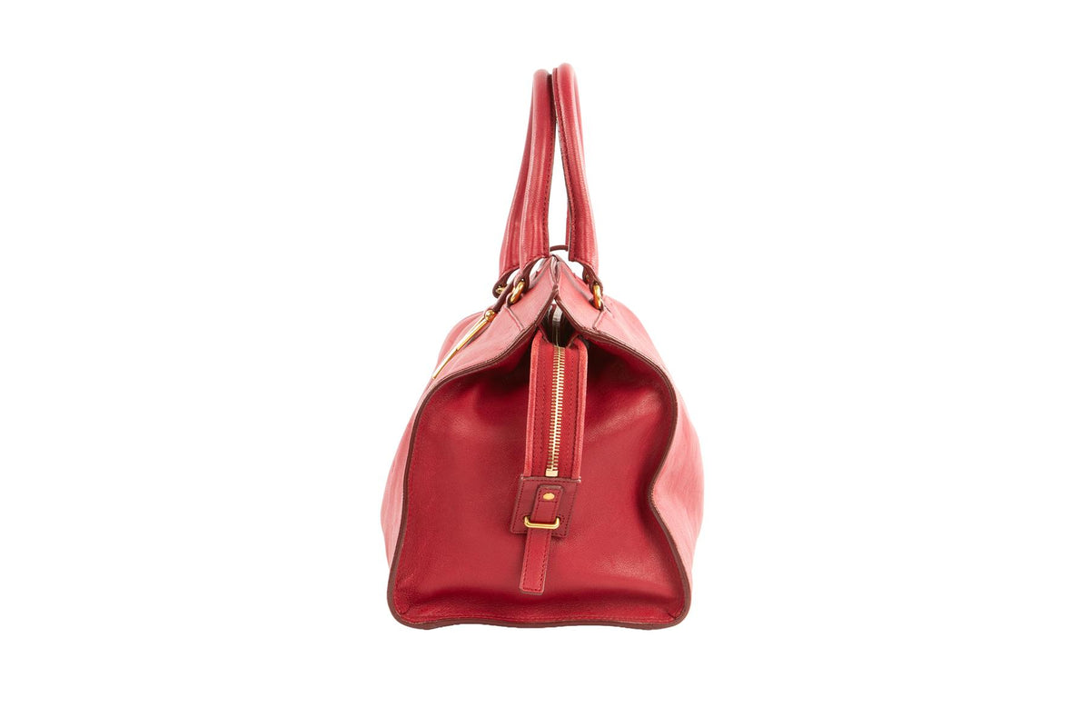 YVES SAINT LAURENT RED CABAS CHYC LEATHER TOTE BAG