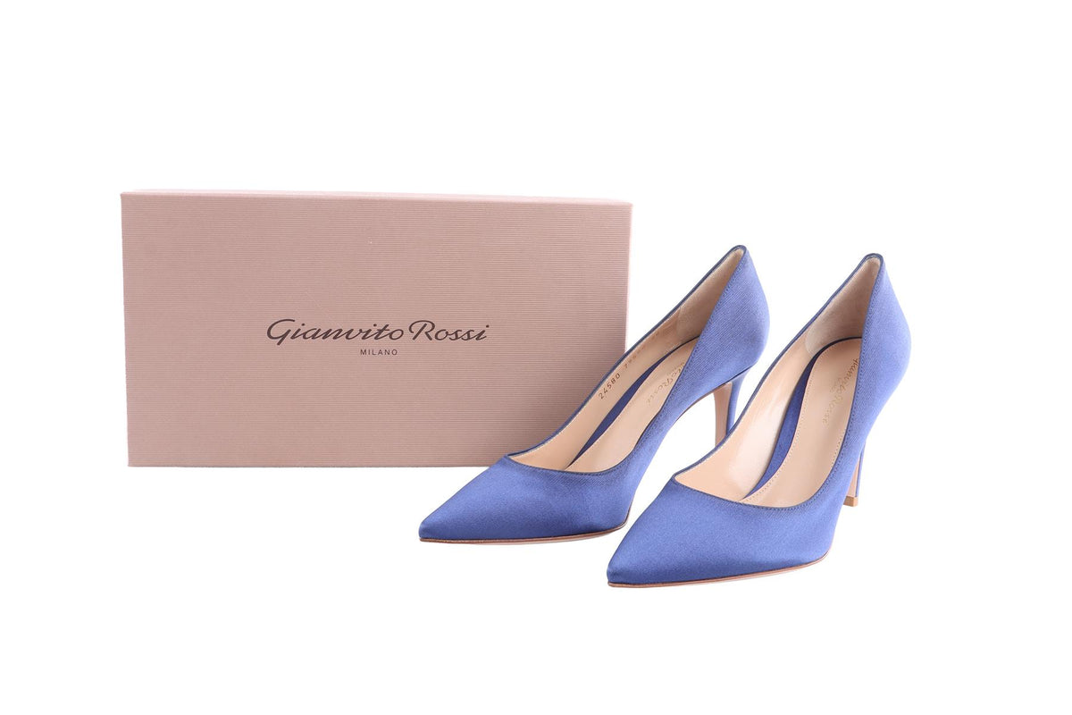 GIANVITO ROSSI BLUE SATIN PUMPS EU 38 UK 5