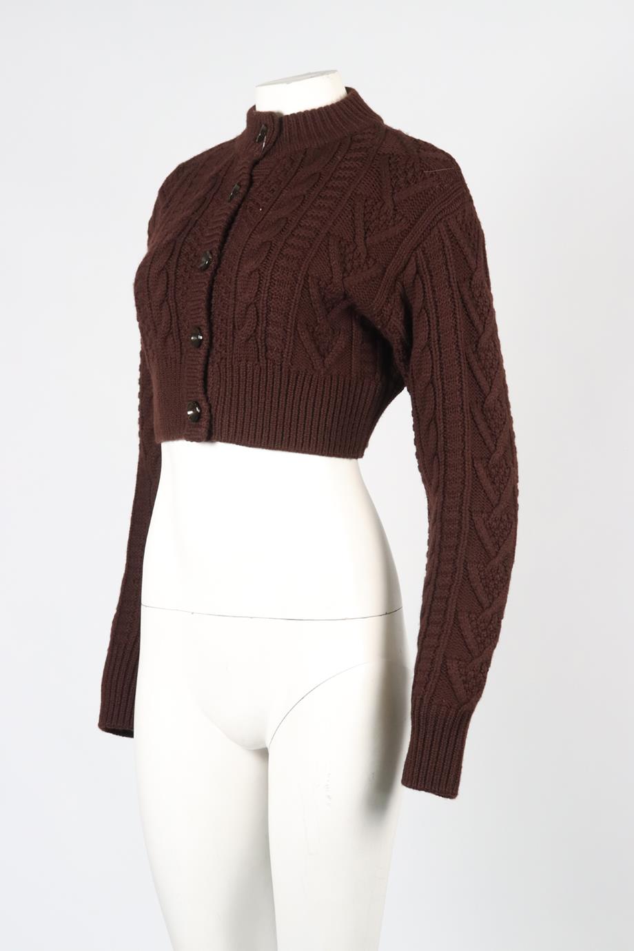 EMILIA WICKSTEAD BROWN CROPPED WOOL CARDIGAN MEDIUM