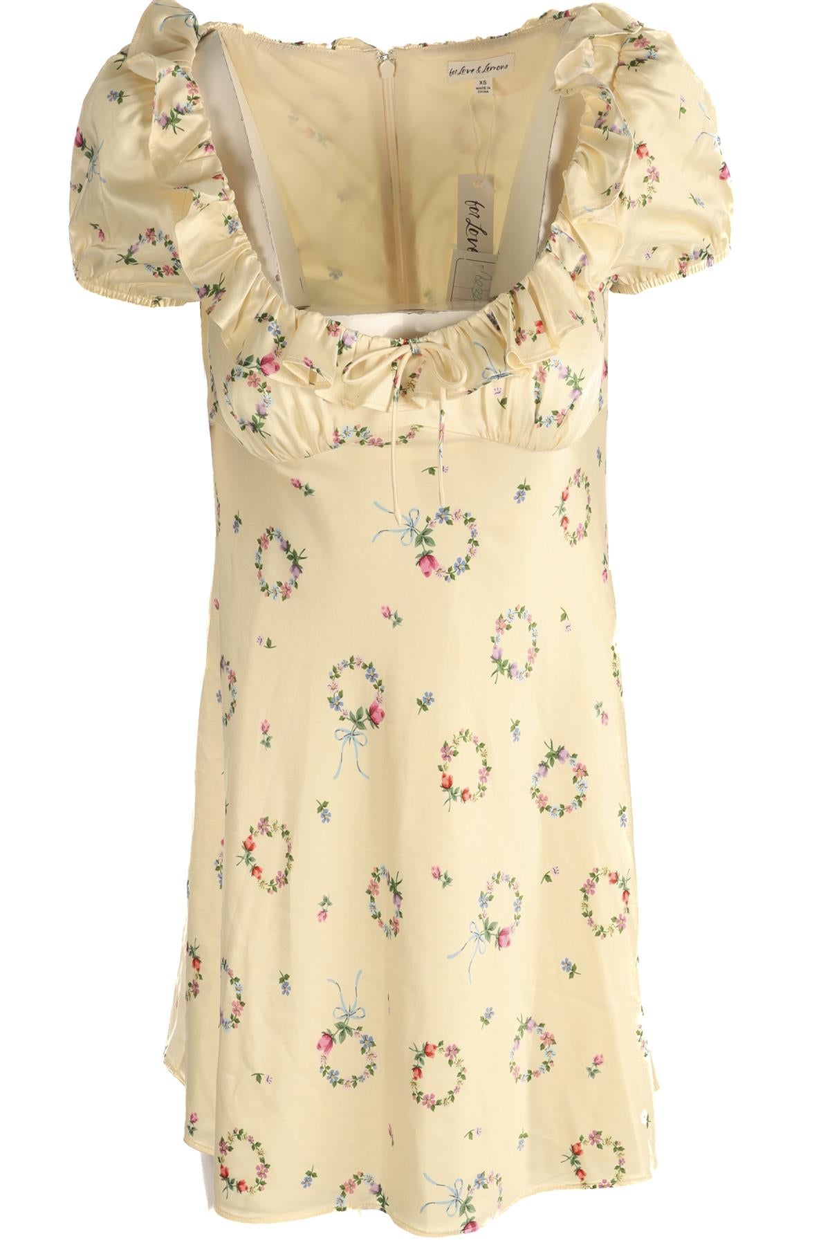 FOR LOVE & LEMONS YELLOW SATIN MINI DRESS XSMALL