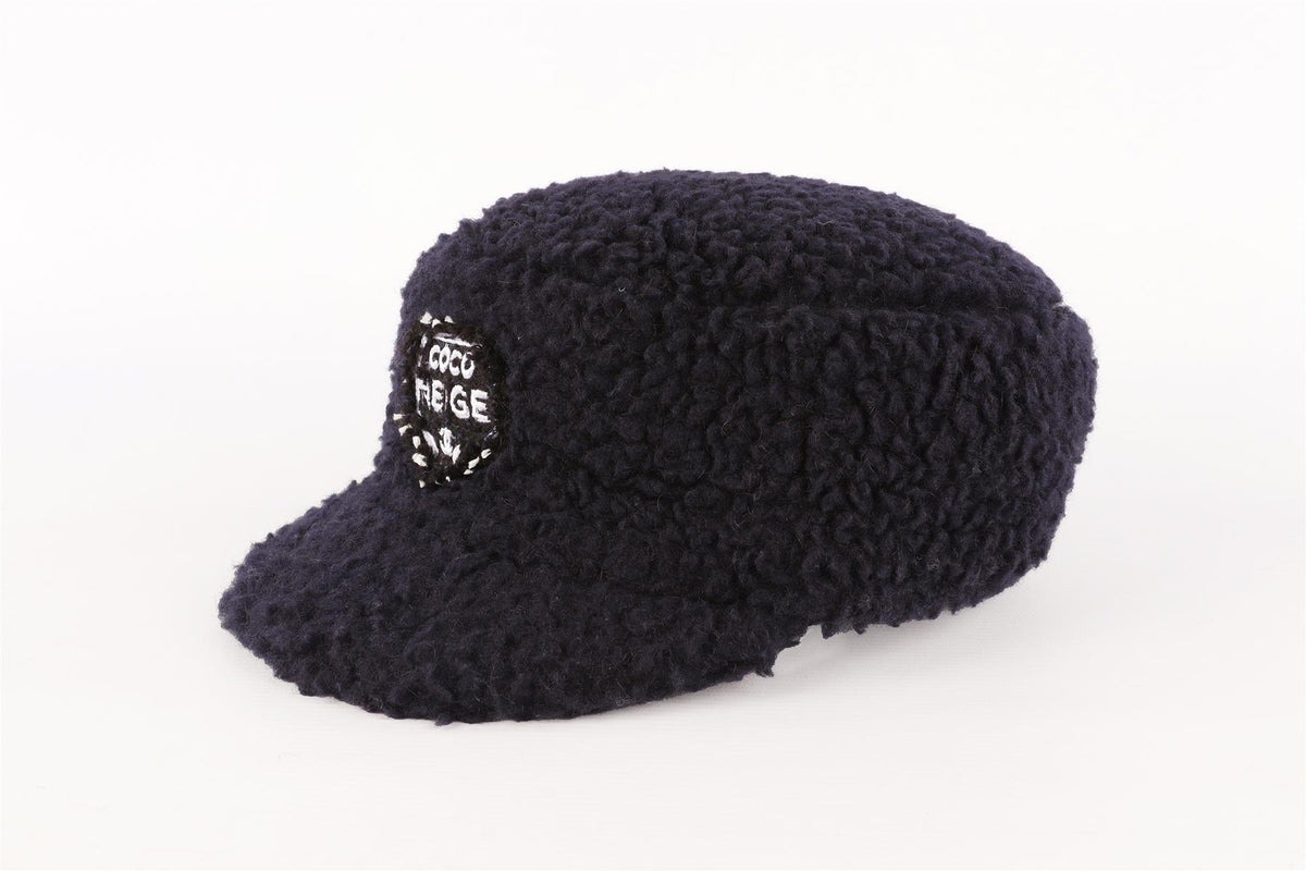 CHANEL NAVY 2018 FAUX SHEARLING CAP MEDIUM