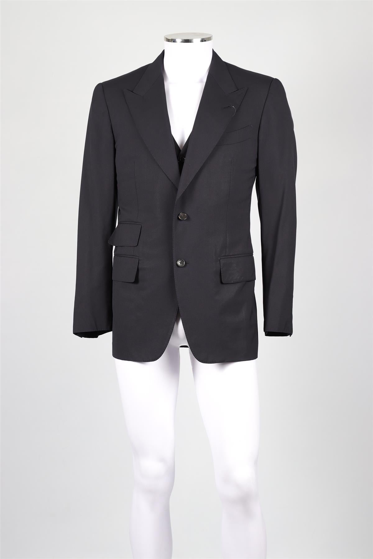 TOM FORD NAVY WOOL WAISTCOAT AND BLAZER IT 48 UK 38