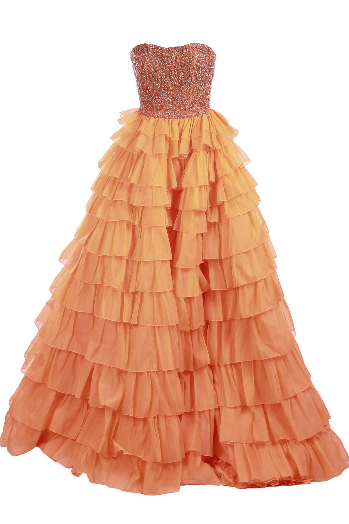 SHERRI HILL ORANGE CRYSTAL GOWN US 0 UK 4