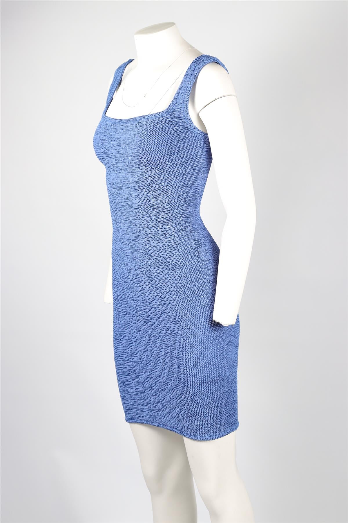 HUNZA G BLUE KNIT MINI DRESS ONE SIZE