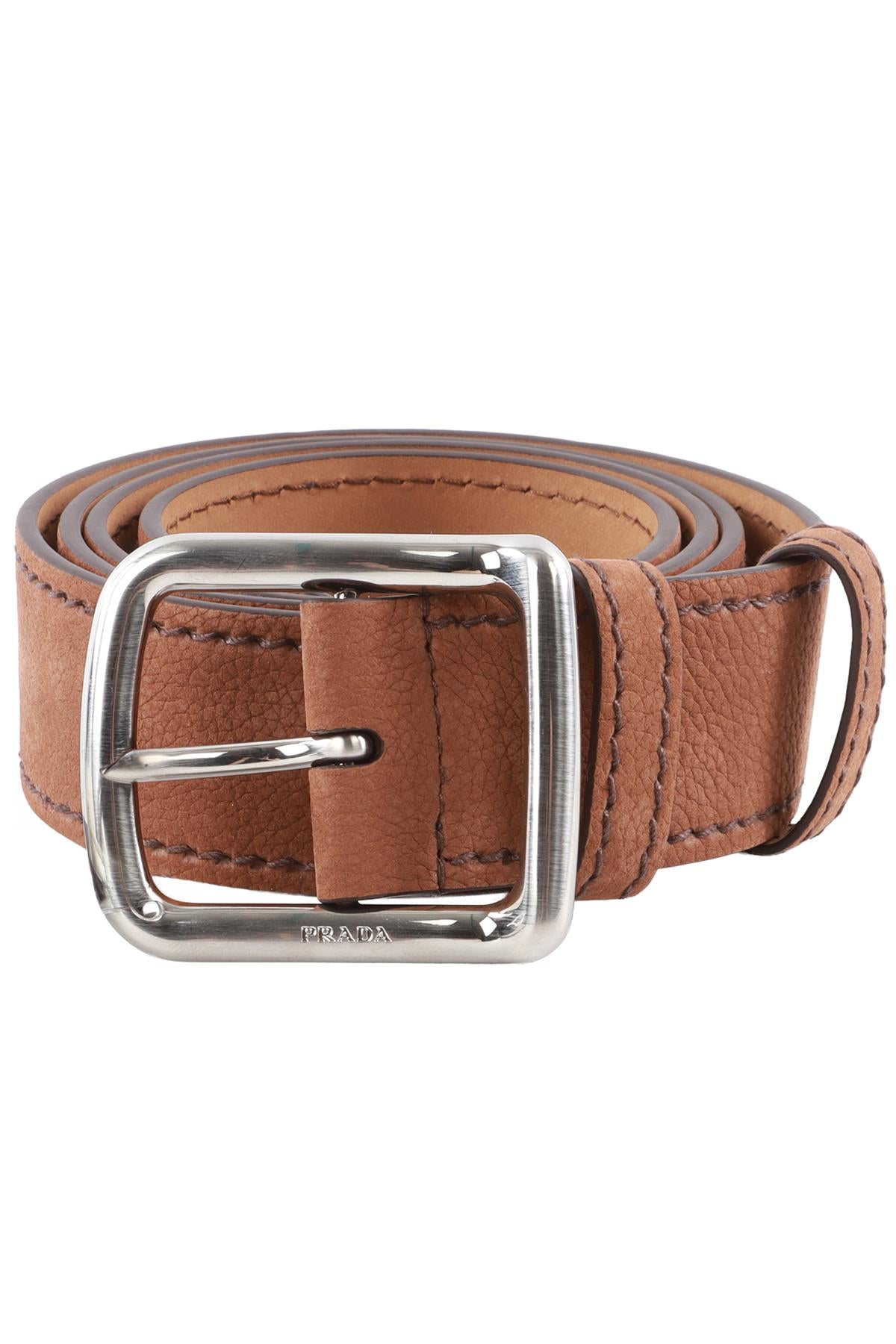 PRADA BROWN MEN'S NUBUCK BELT EU 90
