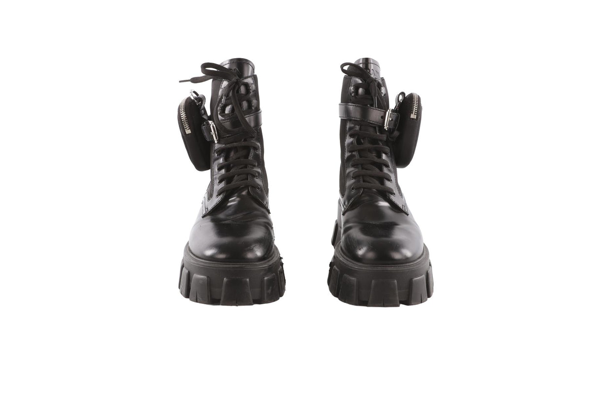 PRADA BLACK MONOLITH NYLON AND LEATHER ANKLE BOOTS EU 39 UK 6 US 9