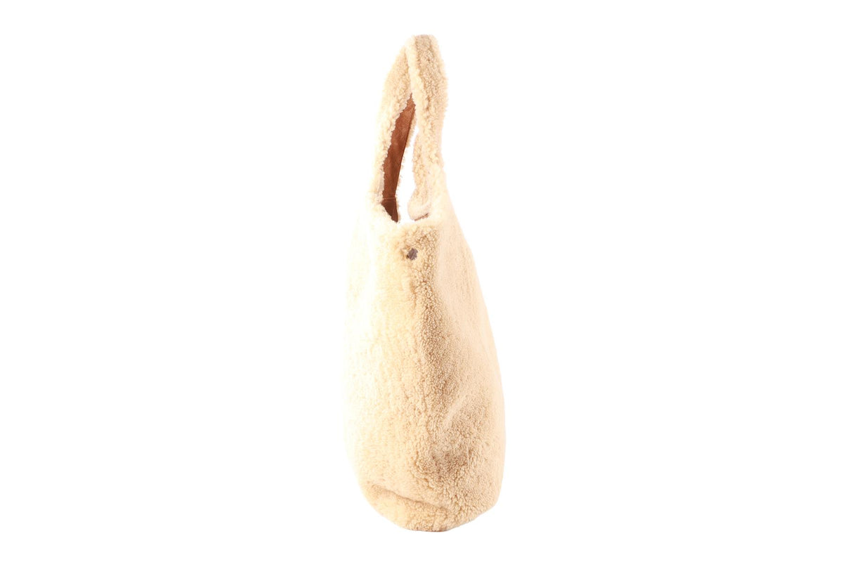 SAINT LAURENT BEIGE ICARE MAXI SHEARLING TOTE BAG