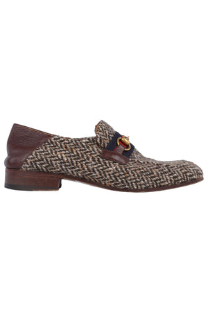 GUCCI BROWN MEN'S HORSEBIT TWEED LOAFERS EU 43.5 UK 9.5 US 10.5