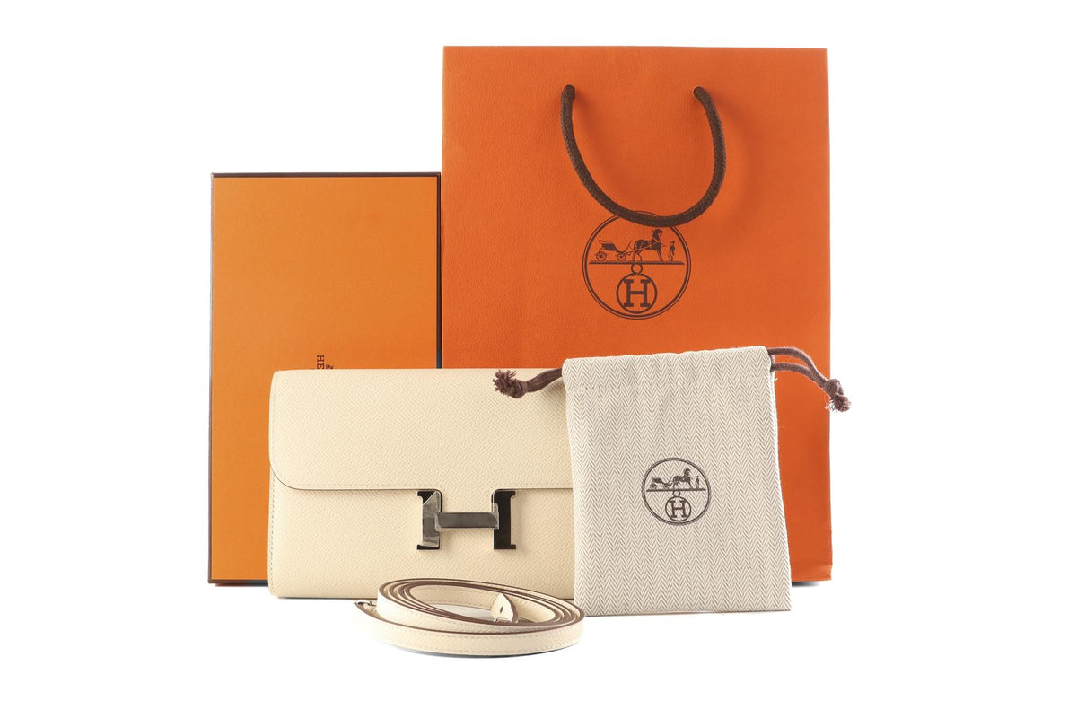 HERMÈS CREAM 2025 CONSTANCE TO GO EPSOM LEATHER WALLET IN NATA