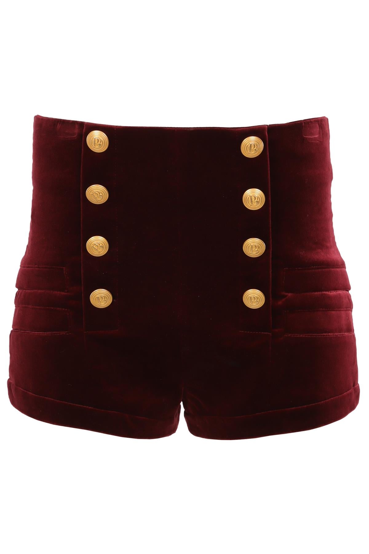 PIERRE BALMAIN BURGUNDY VELVET SHORTS FR 40 UK 12